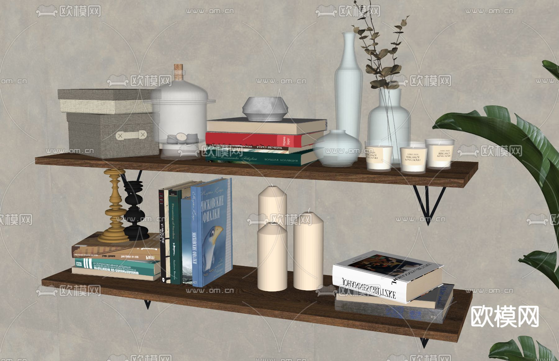 美式置物架 饰品摆件su模型下载（渲染图1）