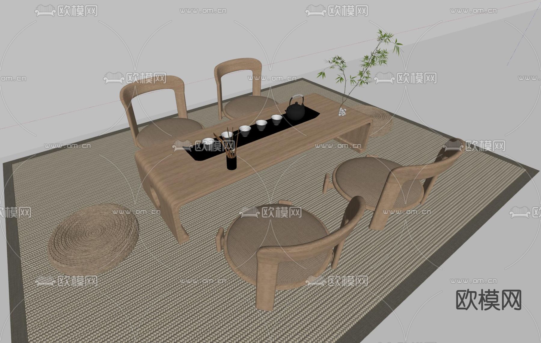 日式茶台su模型下载（渲染图1）