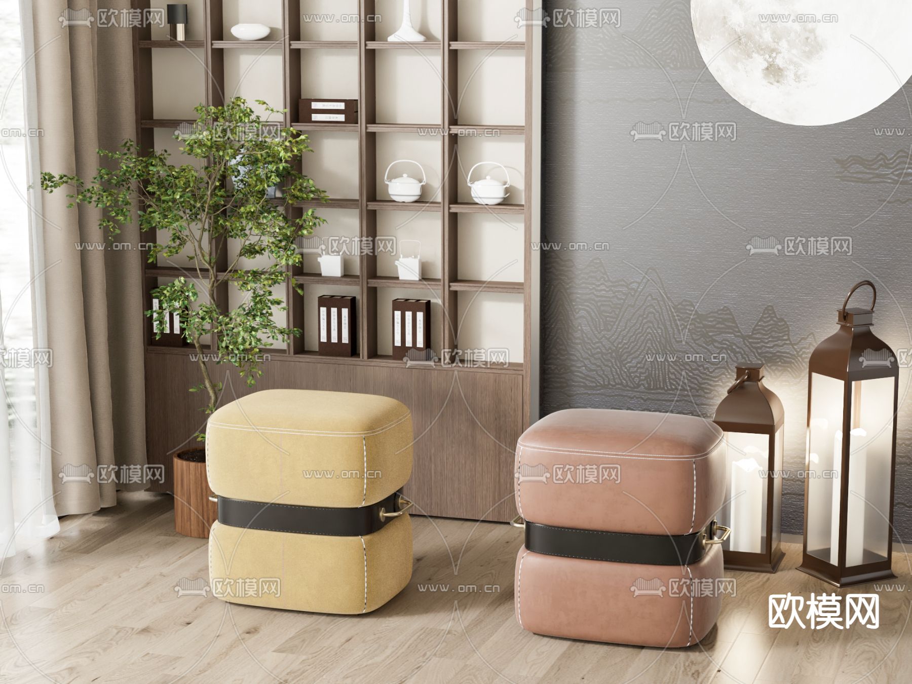 美式沙发凳su模型下载（渲染图2）