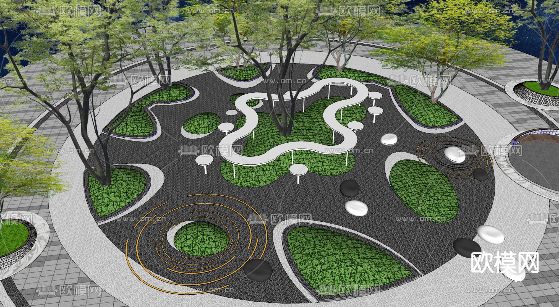 现代景观座椅 户外座椅 景观树池su模型下载（渲染图1）