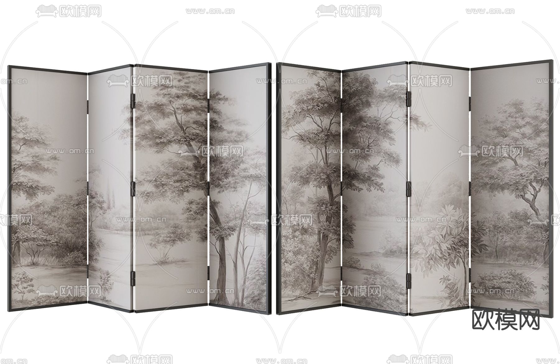 中古风屏风 隔断3d模型下载