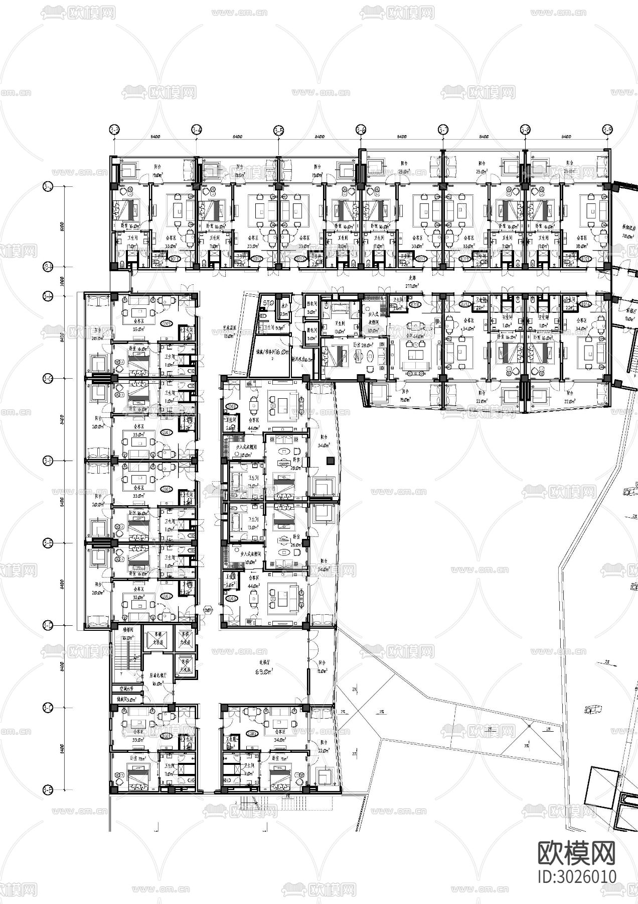 酒店宾馆cad平面图下载（渲染图4）