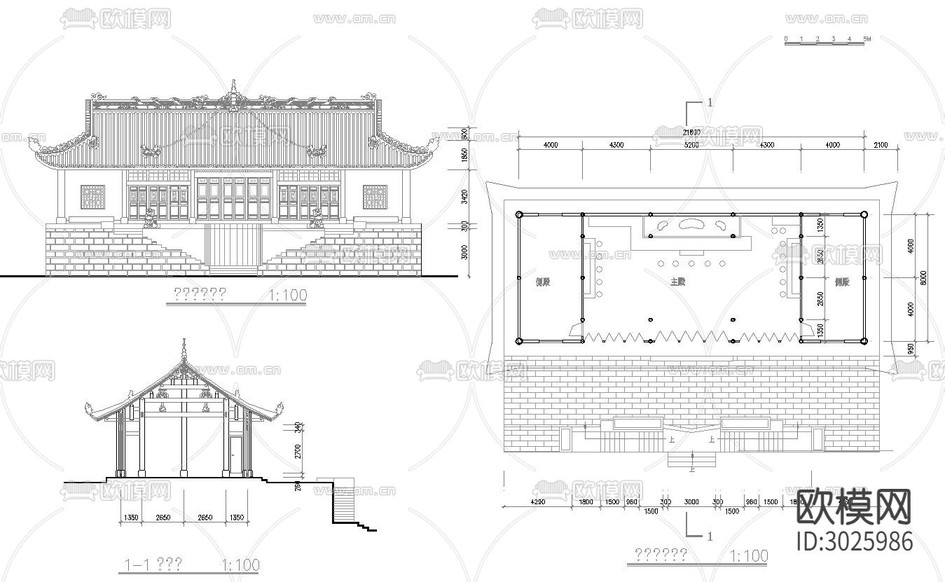 古建筑 寺庙 寺院cad施工图下载(渲染图2)
