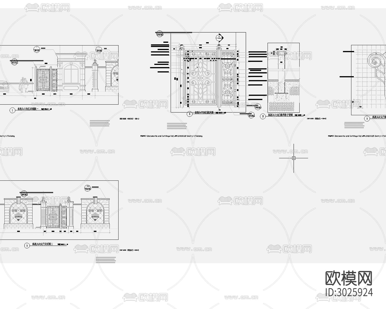 铁艺大门 院子大门cad施工图下载（渲染图5）