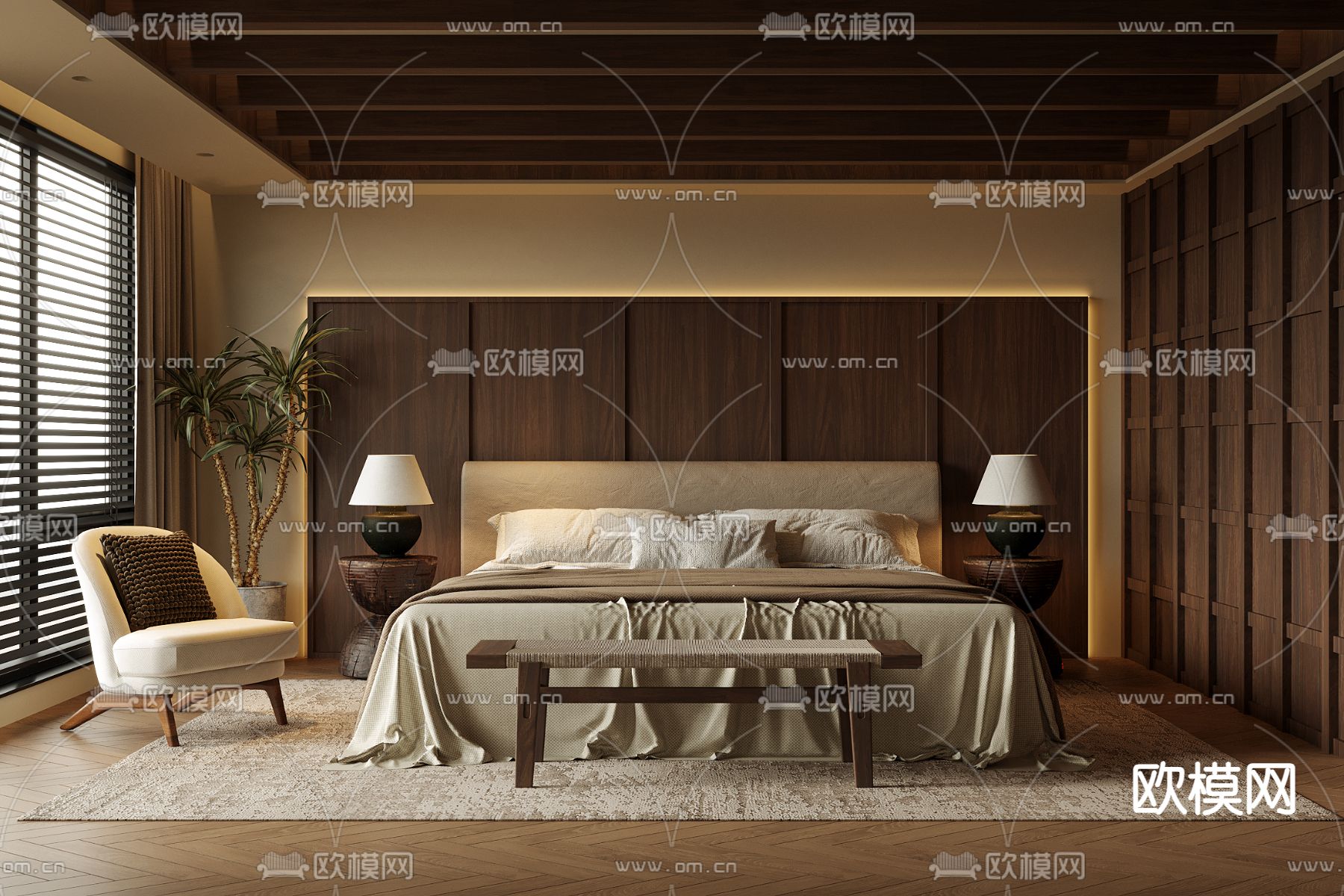 中古风卧室su模型下载（渲染图2）