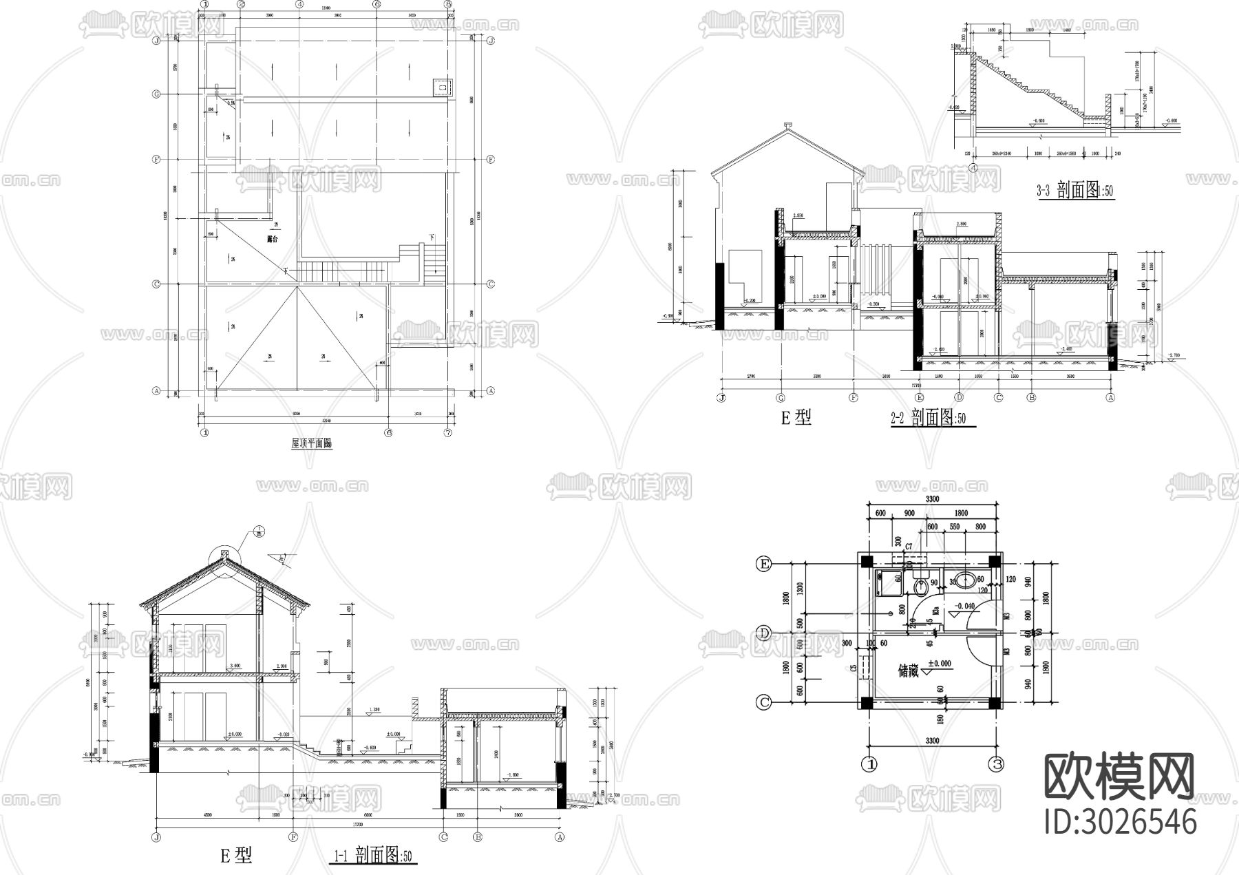 10美丽乡村CAD建筑图cad平面图下载（渲染图1）