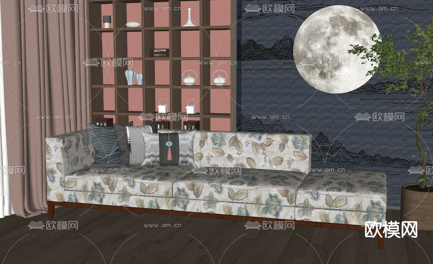 新中式贵妃椅su模型下载（渲染图1）