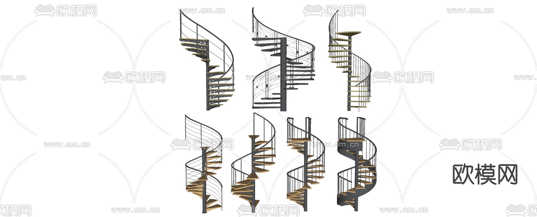 现代旋转楼梯 螺旋楼梯su模型下载（渲染图1）