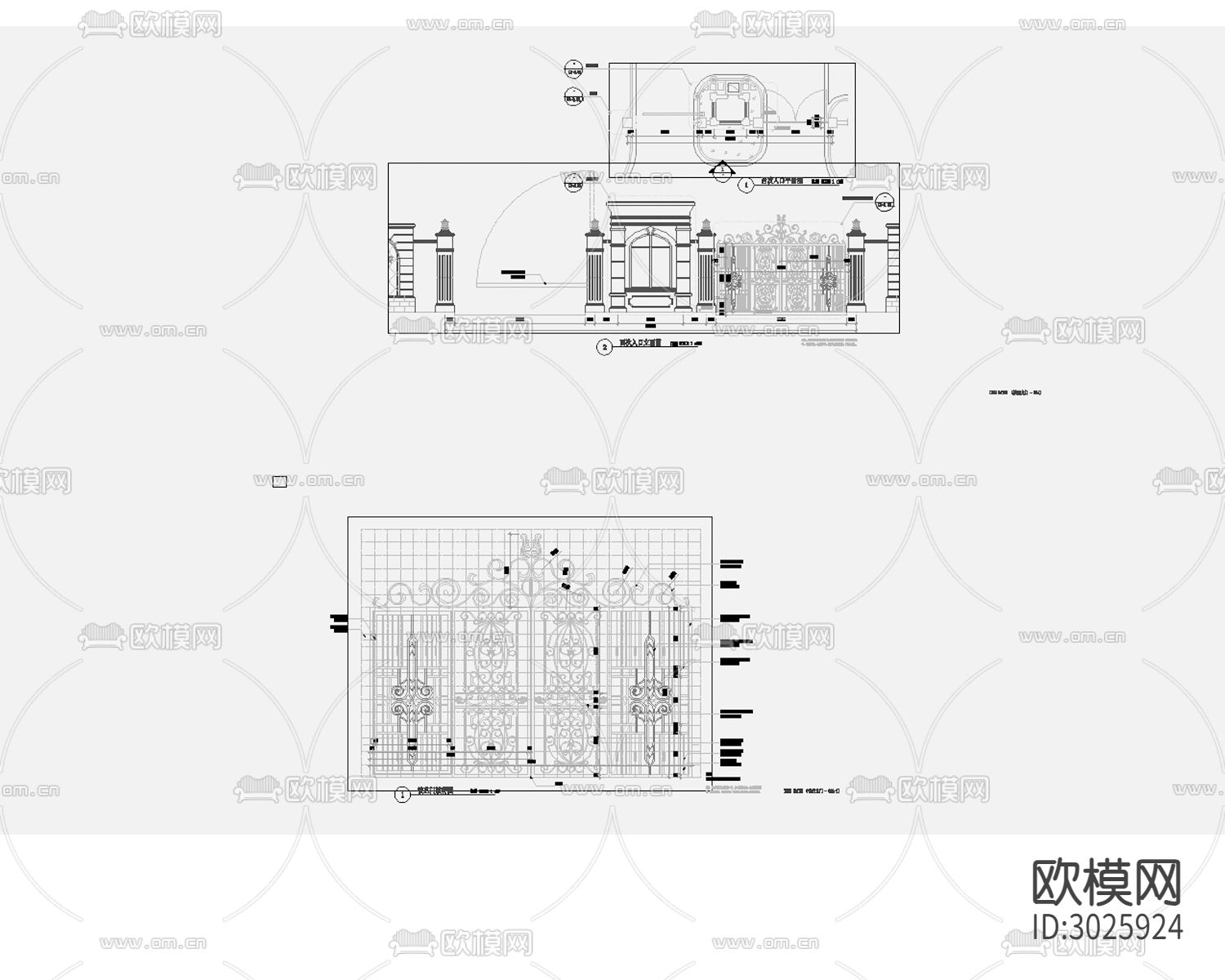 铁艺大门 院子大门cad施工图下载（渲染图3）