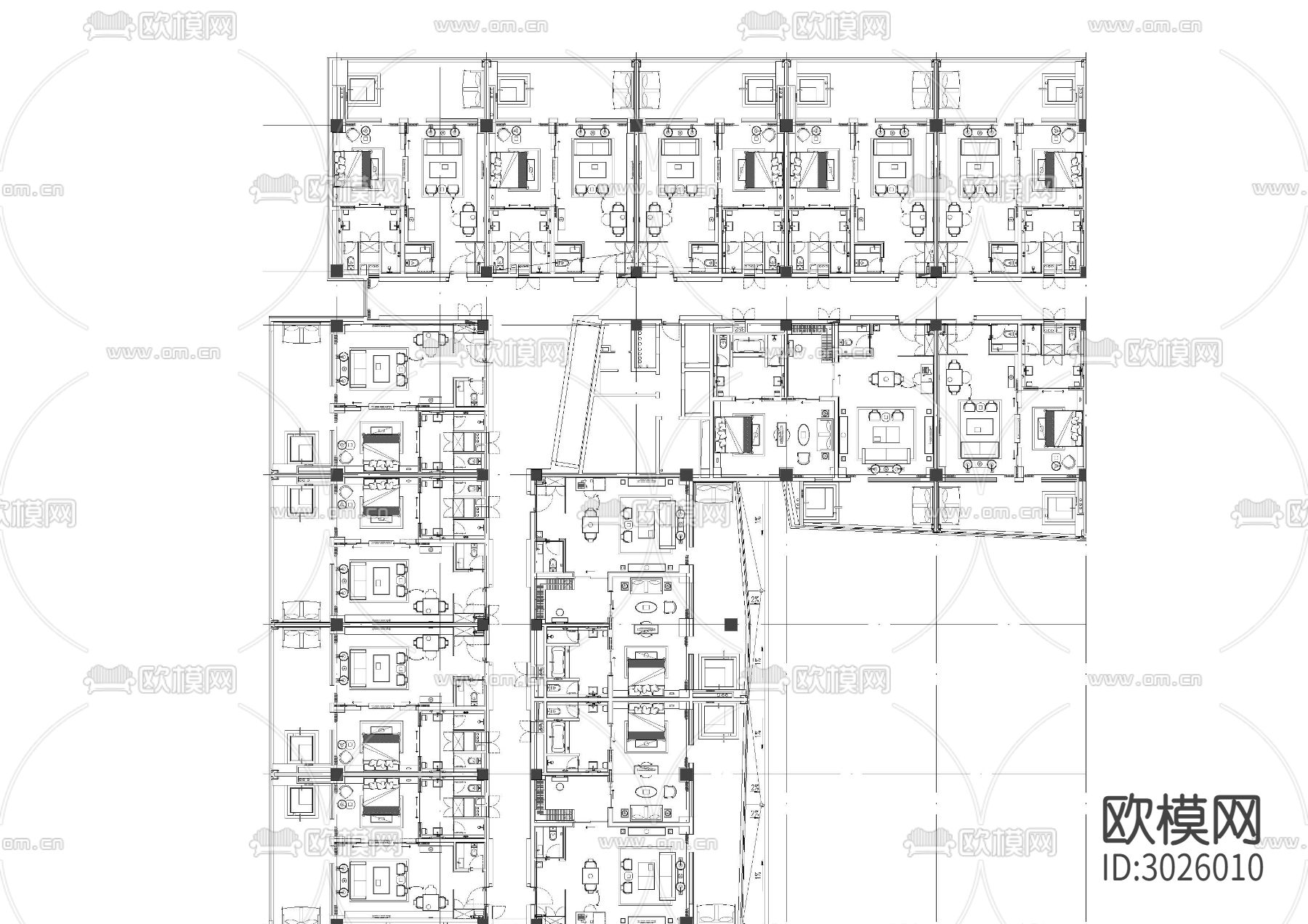 酒店宾馆cad平面图下载（渲染图2）