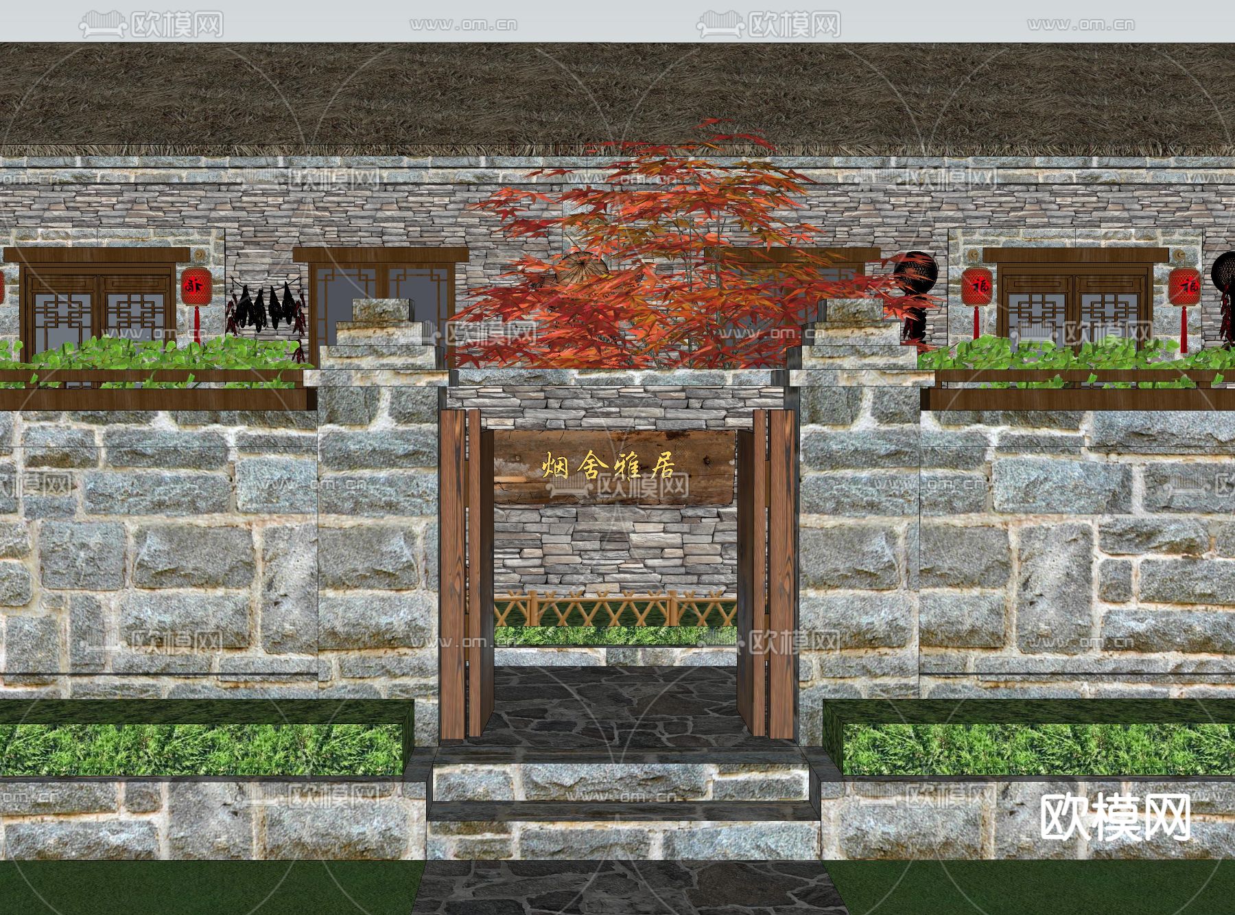 中式乡村民宿su模型下载（渲染图3）