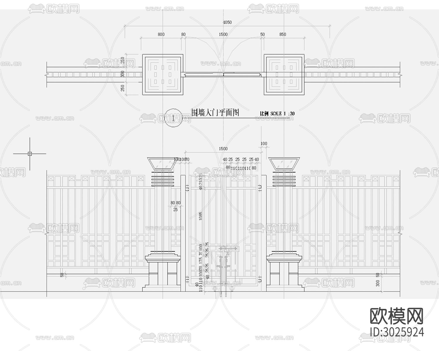 铁艺大门 院子大门cad施工图下载（渲染图4）