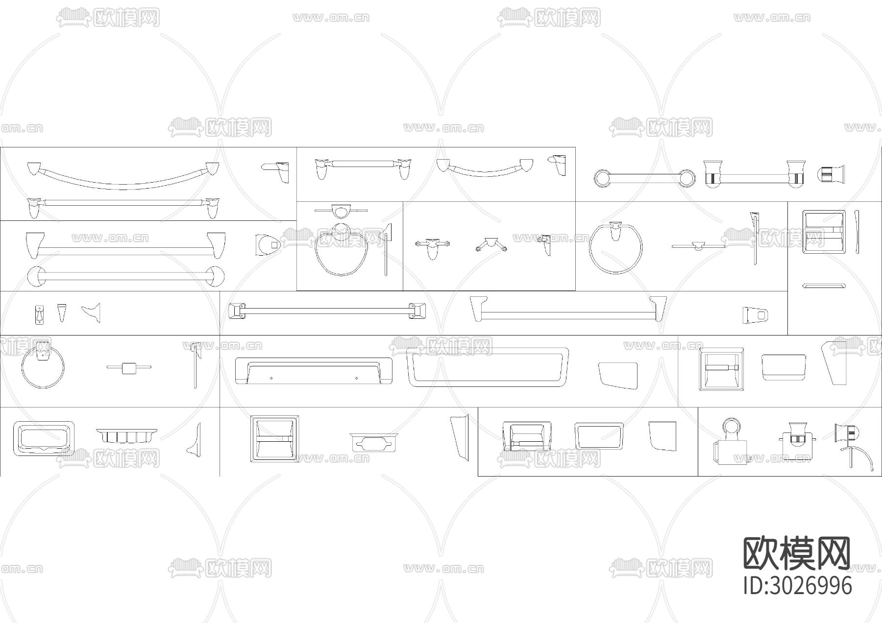 卫生间五金配件cad图库下载（渲染图2）