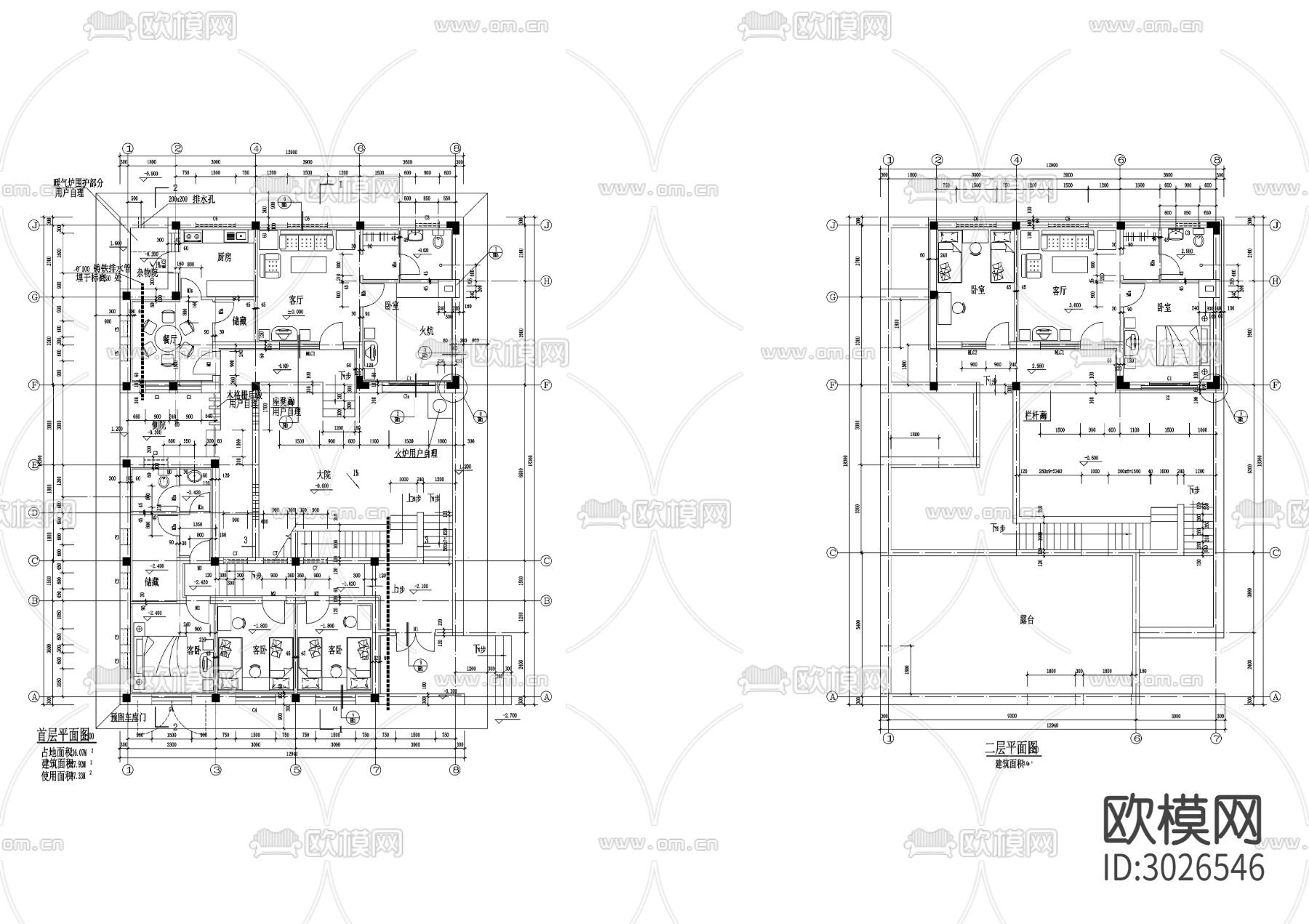 10美丽乡村CAD建筑图cad平面图下载（渲染图2）