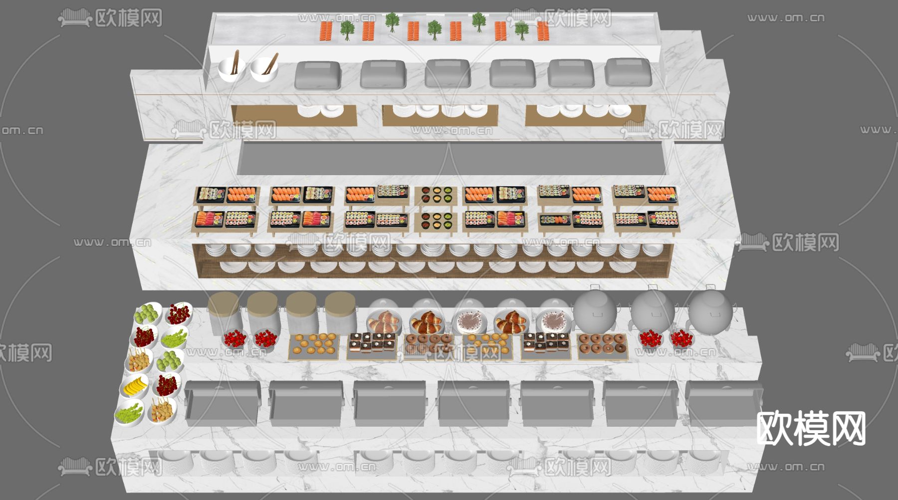 现代自助餐台 酒店餐台 餐吧台su模型下载（渲染图1）
