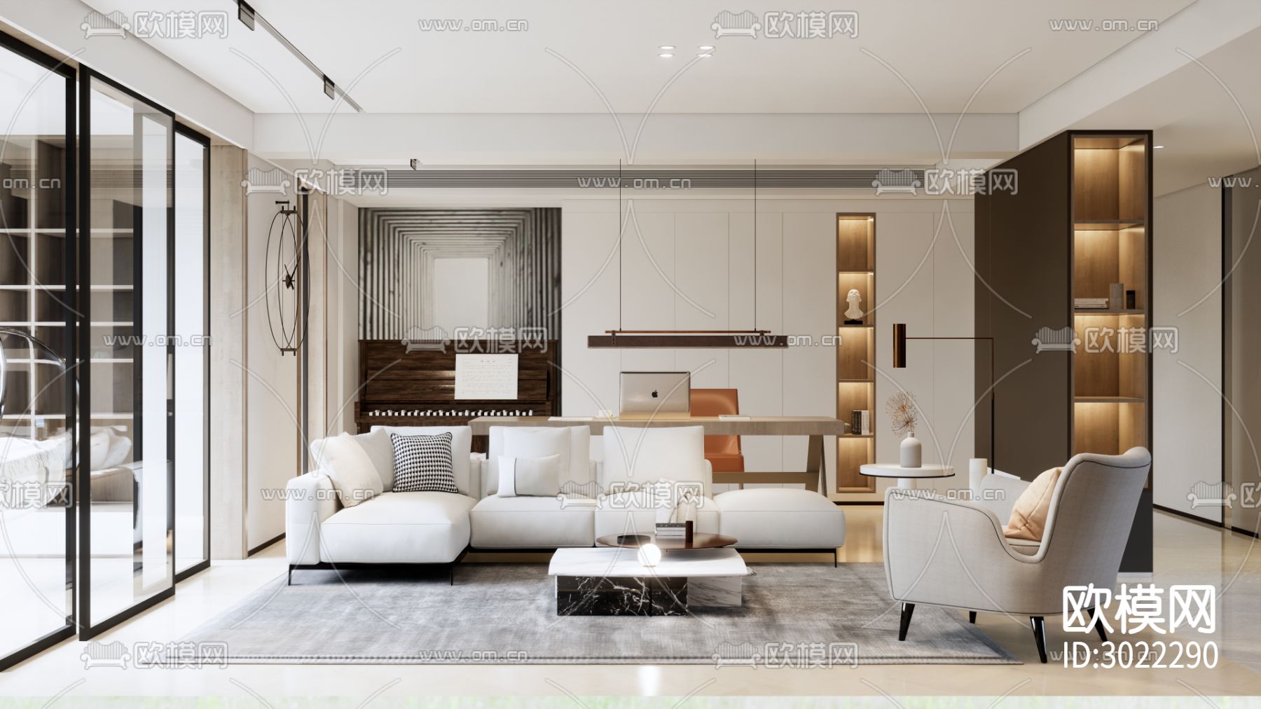 现代平层客厅效果图下载（渲染图1）