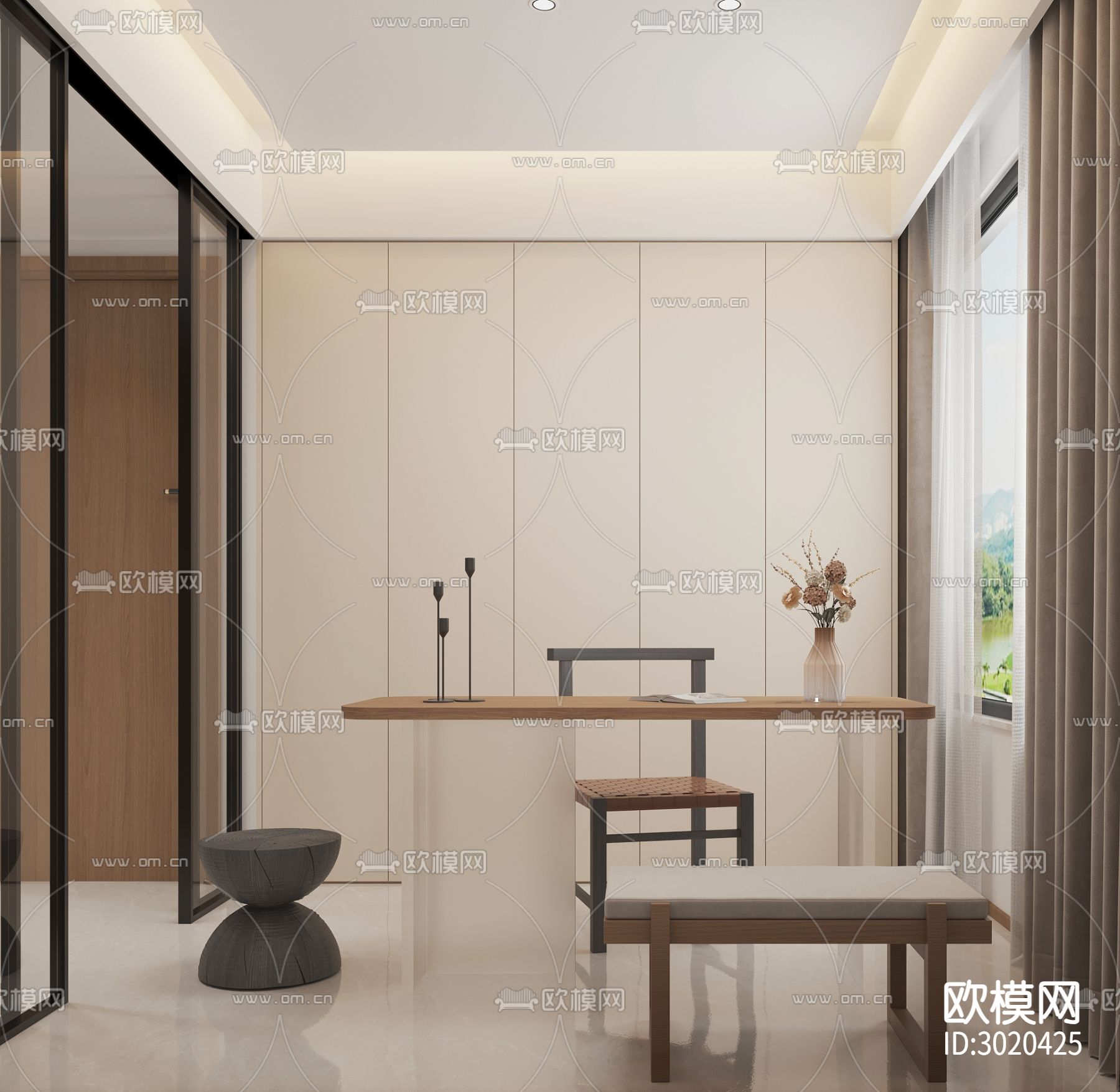 原木风客餐厅效果图下载（渲染图3）