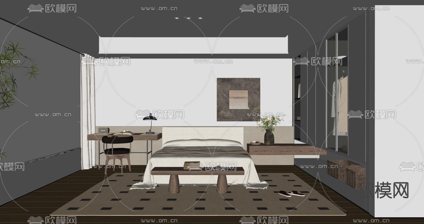侘寂卧室su模型下载（渲染图1）