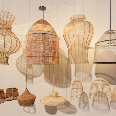 新中式竹编吊灯su模型