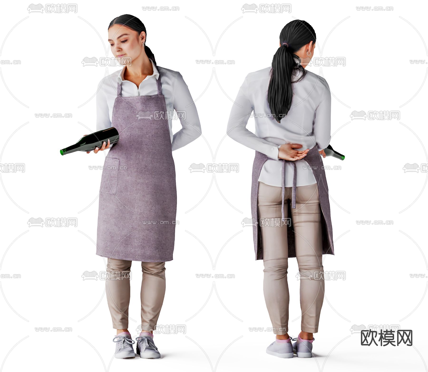 现代女服务员su模型下载（渲染图2）