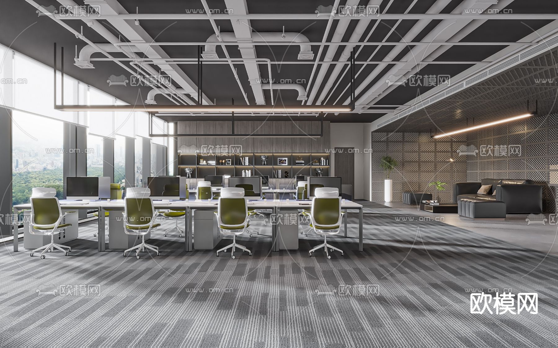 开放式办公区 办公室3d模型下载