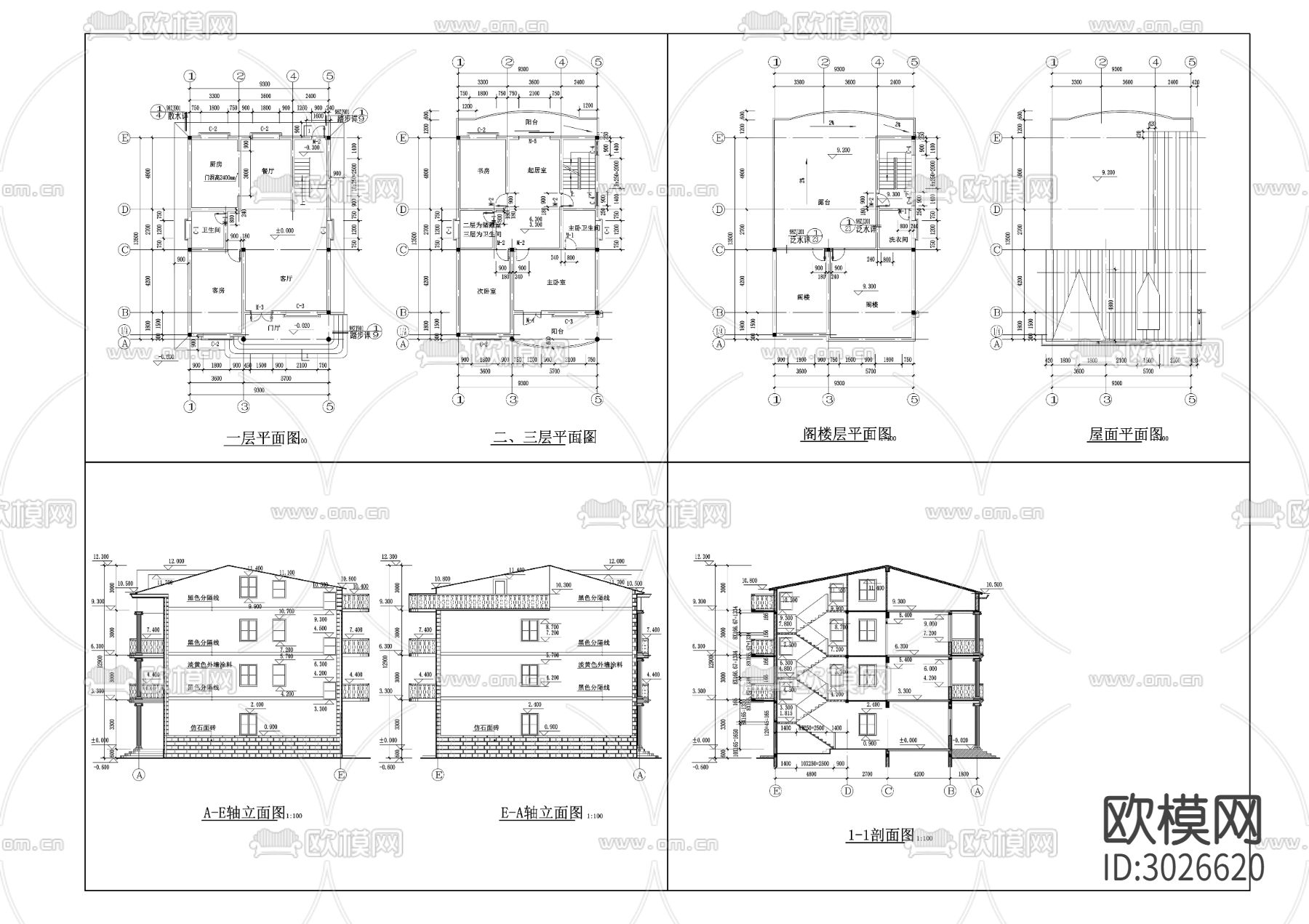 51美丽乡村CAD建筑图cad平面图下载（渲染图1）