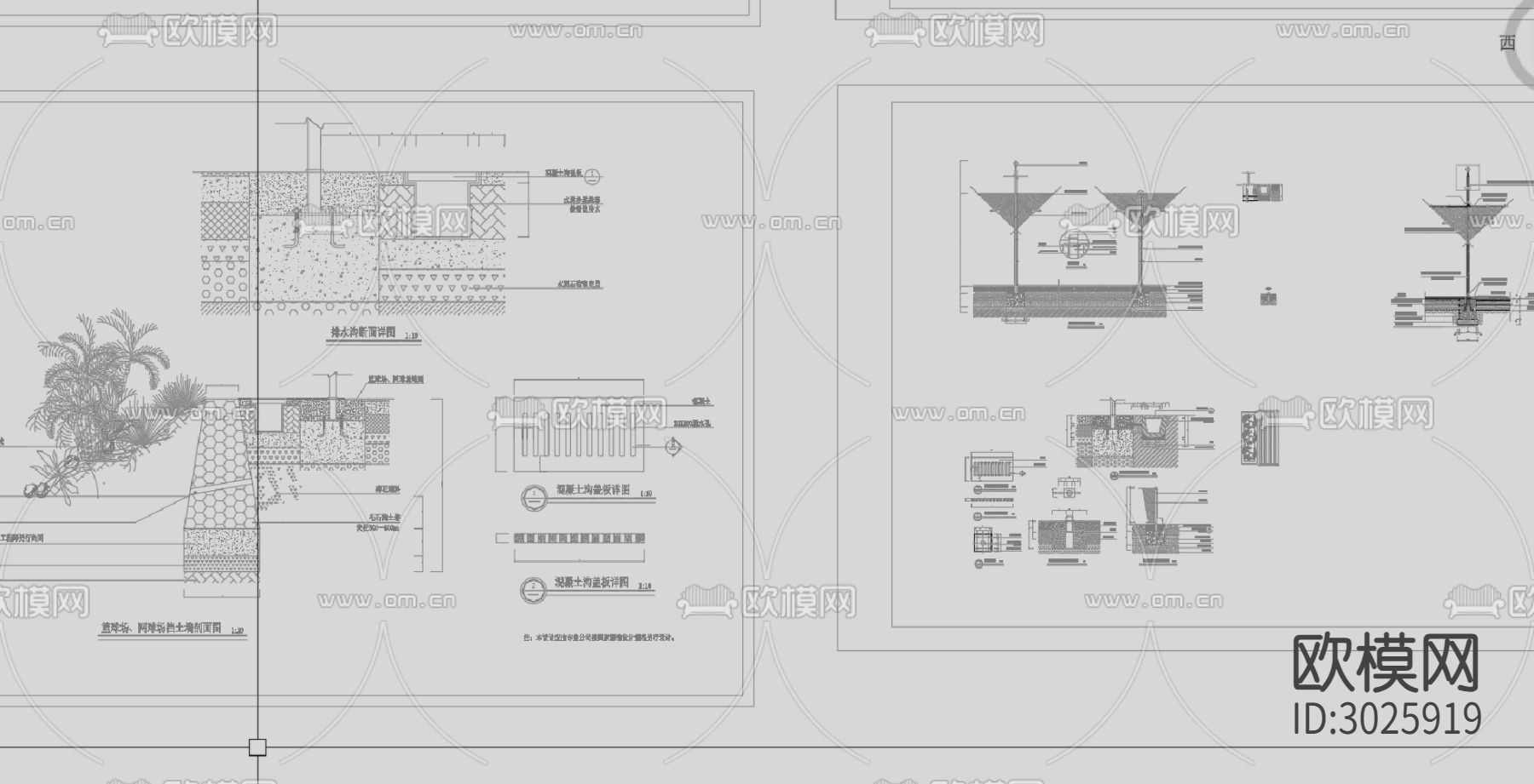 球场 网球场 篮球场cad施工图下载（渲染图3）