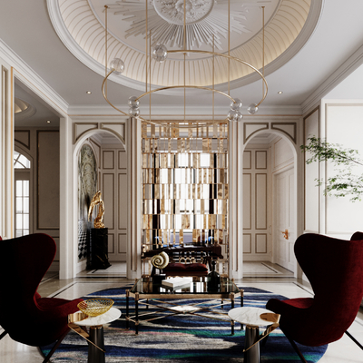  欧式别墅客厅su模型 