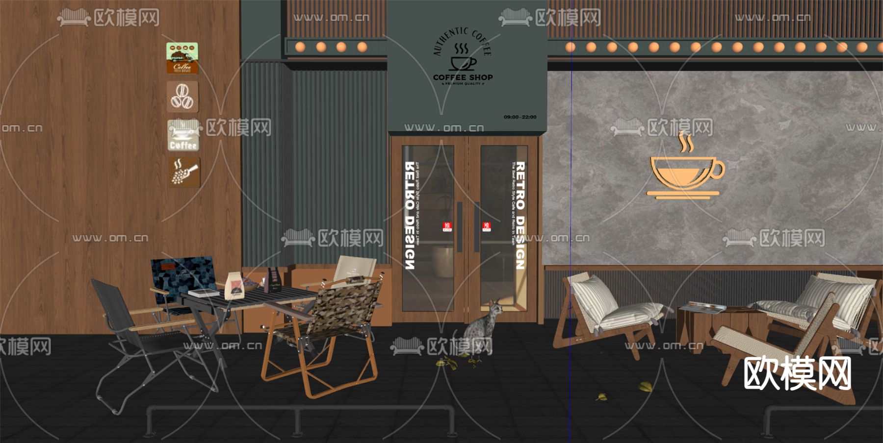 现代咖啡厅门头门面su模型下载（渲染图1）