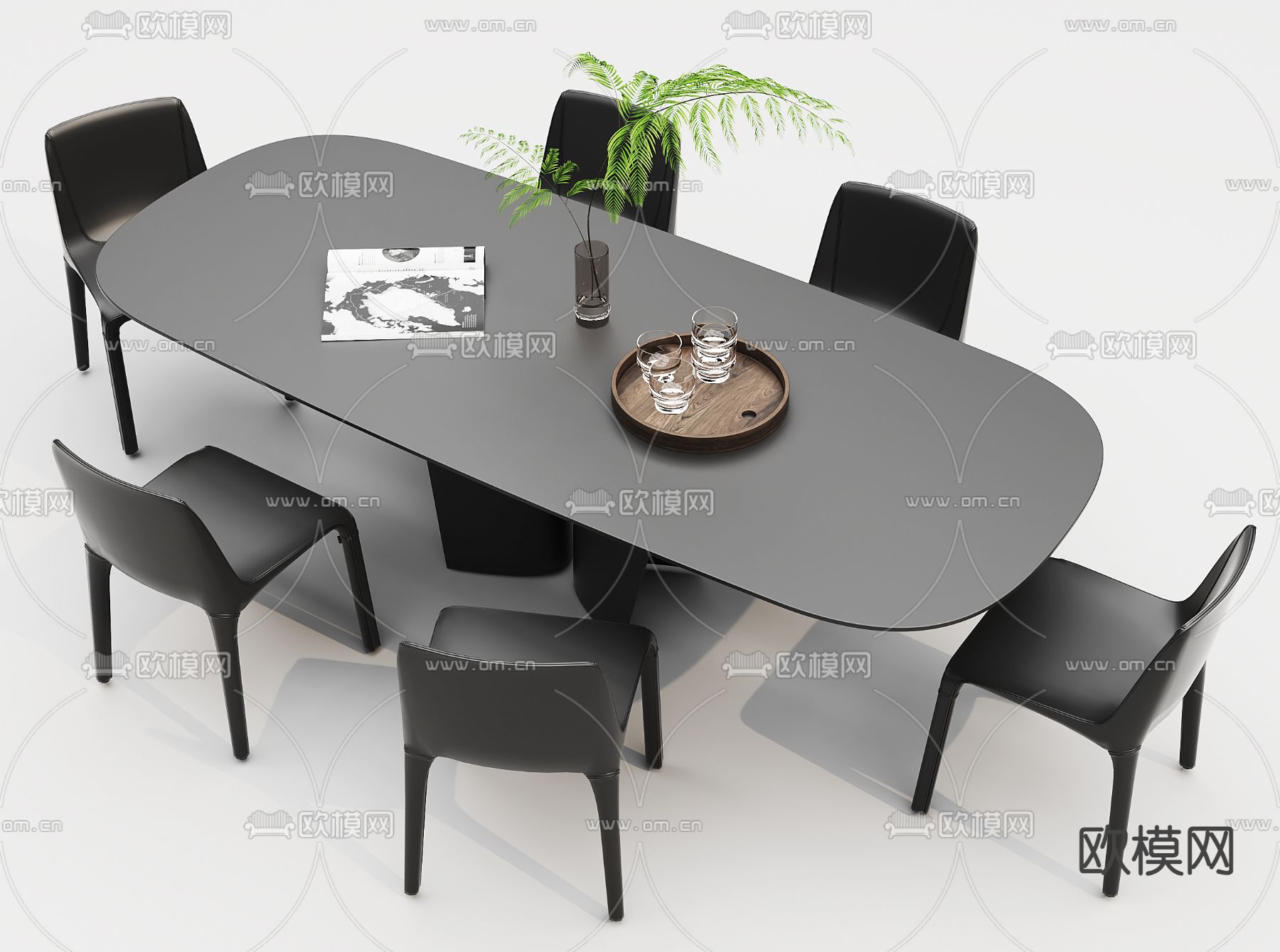 高级灰餐桌椅 椭圆餐桌3d模型下载