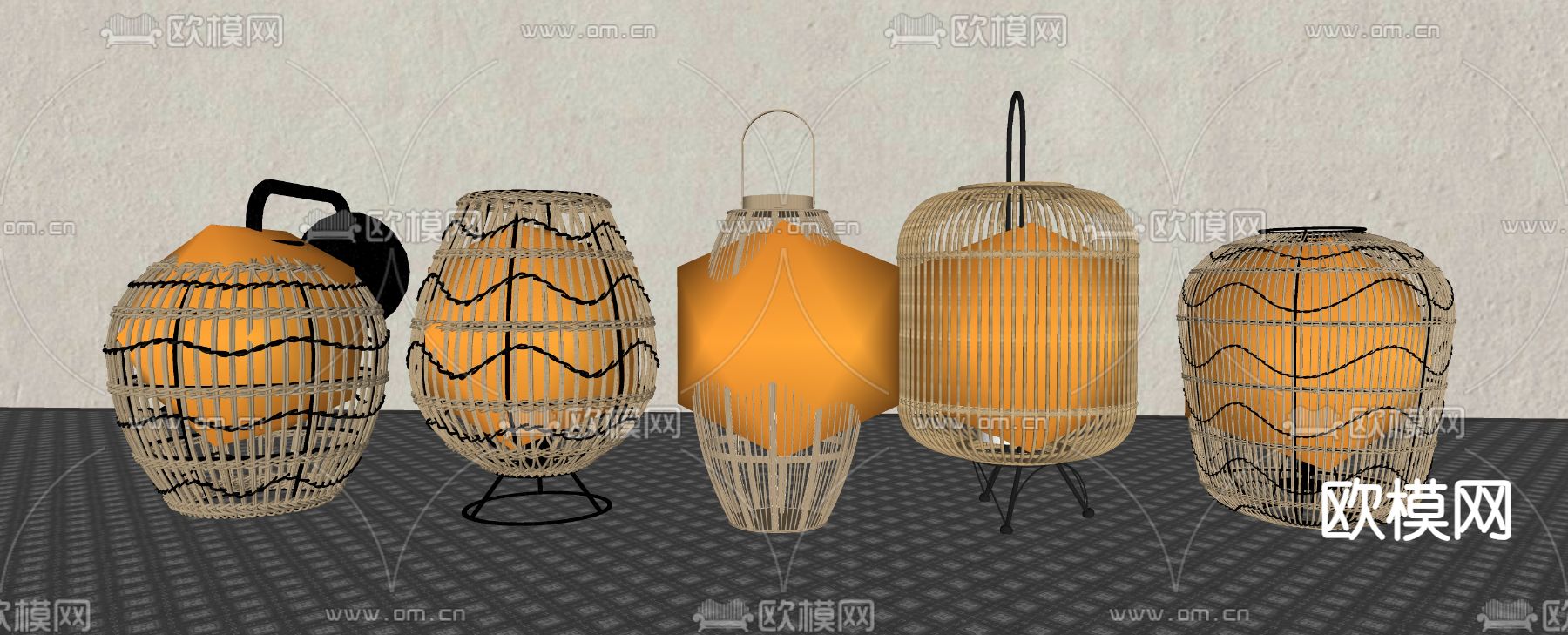 新中式竹灯笼su模型
