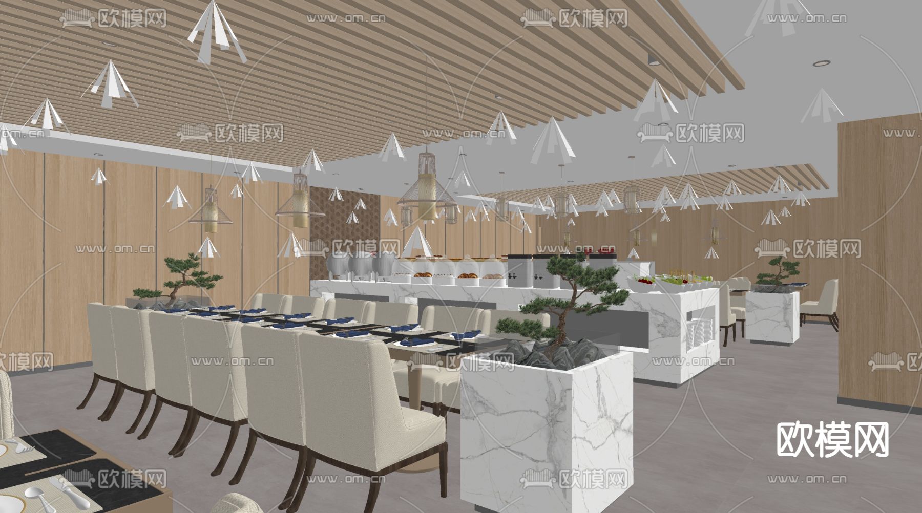 中餐厅 茶餐厅su模型下载（渲染图1）
