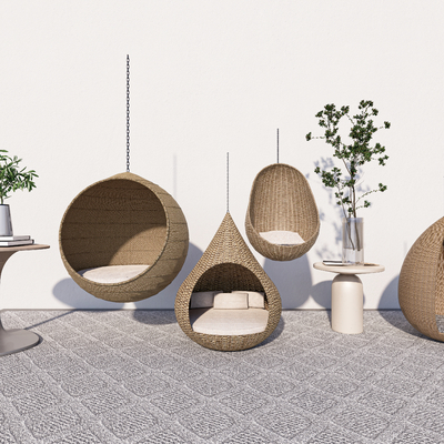  藤编吊椅 秋千椅su模型 