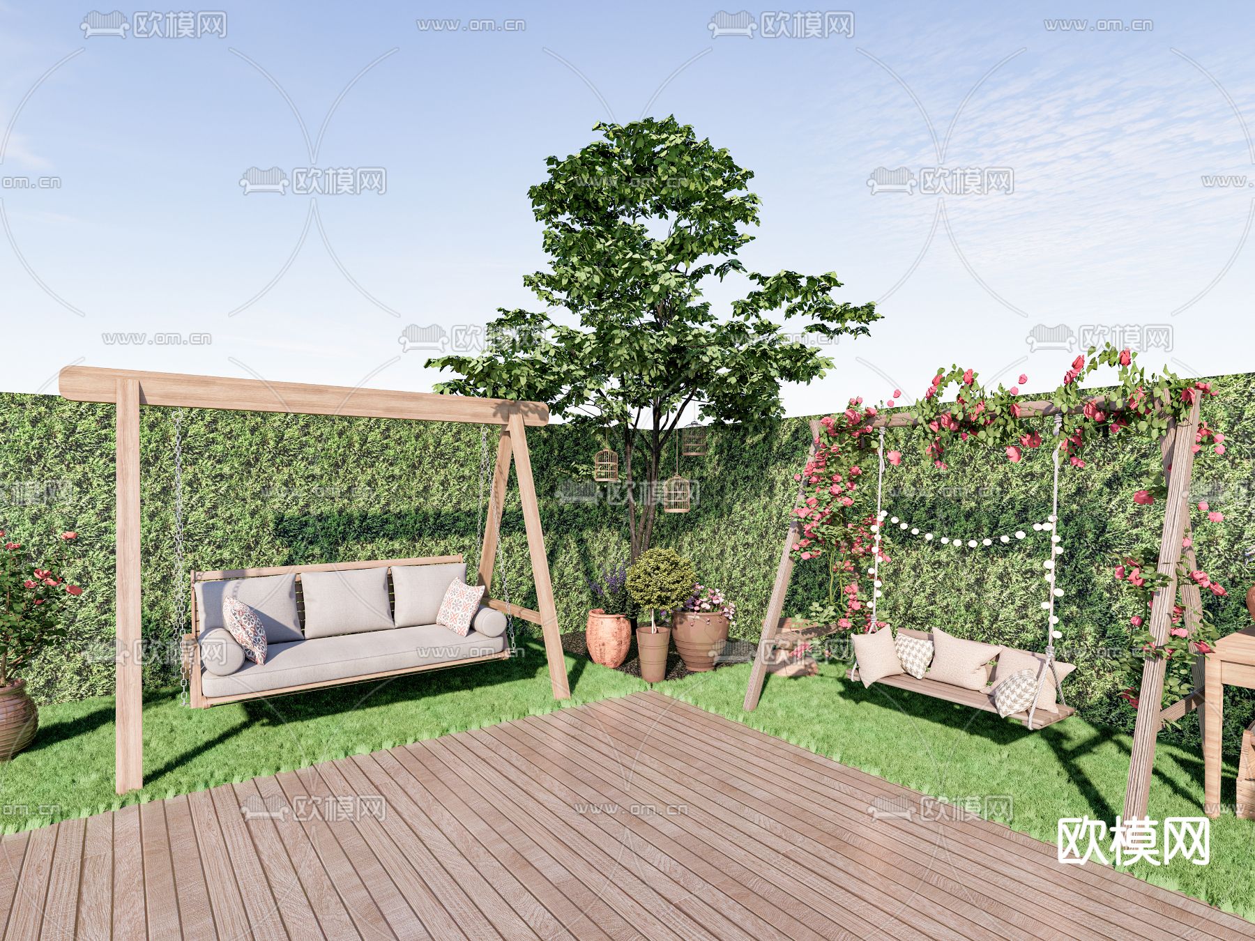 户外花园秋千su模型下载（渲染图2）