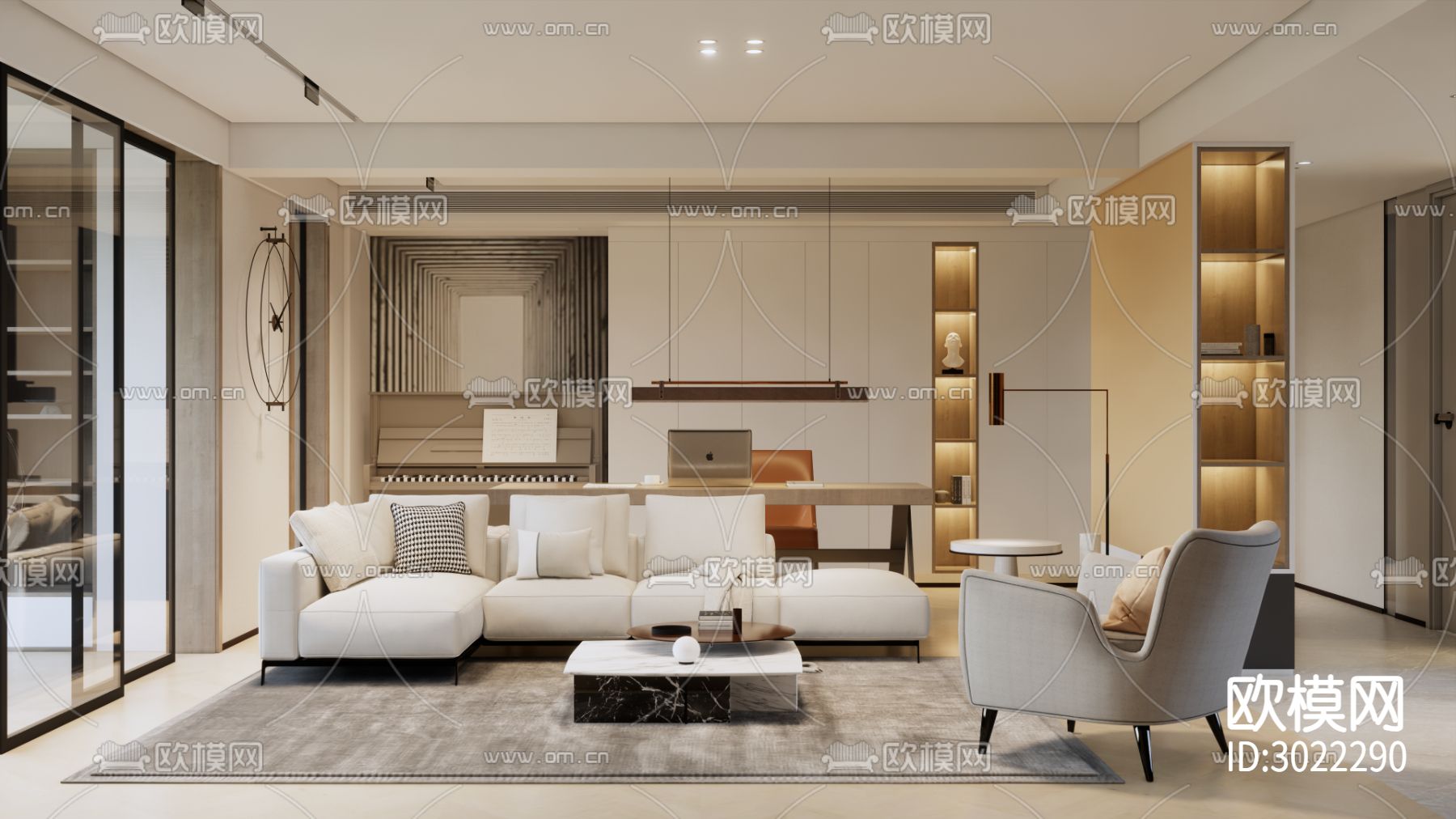 现代平层客厅效果图下载（渲染图2）