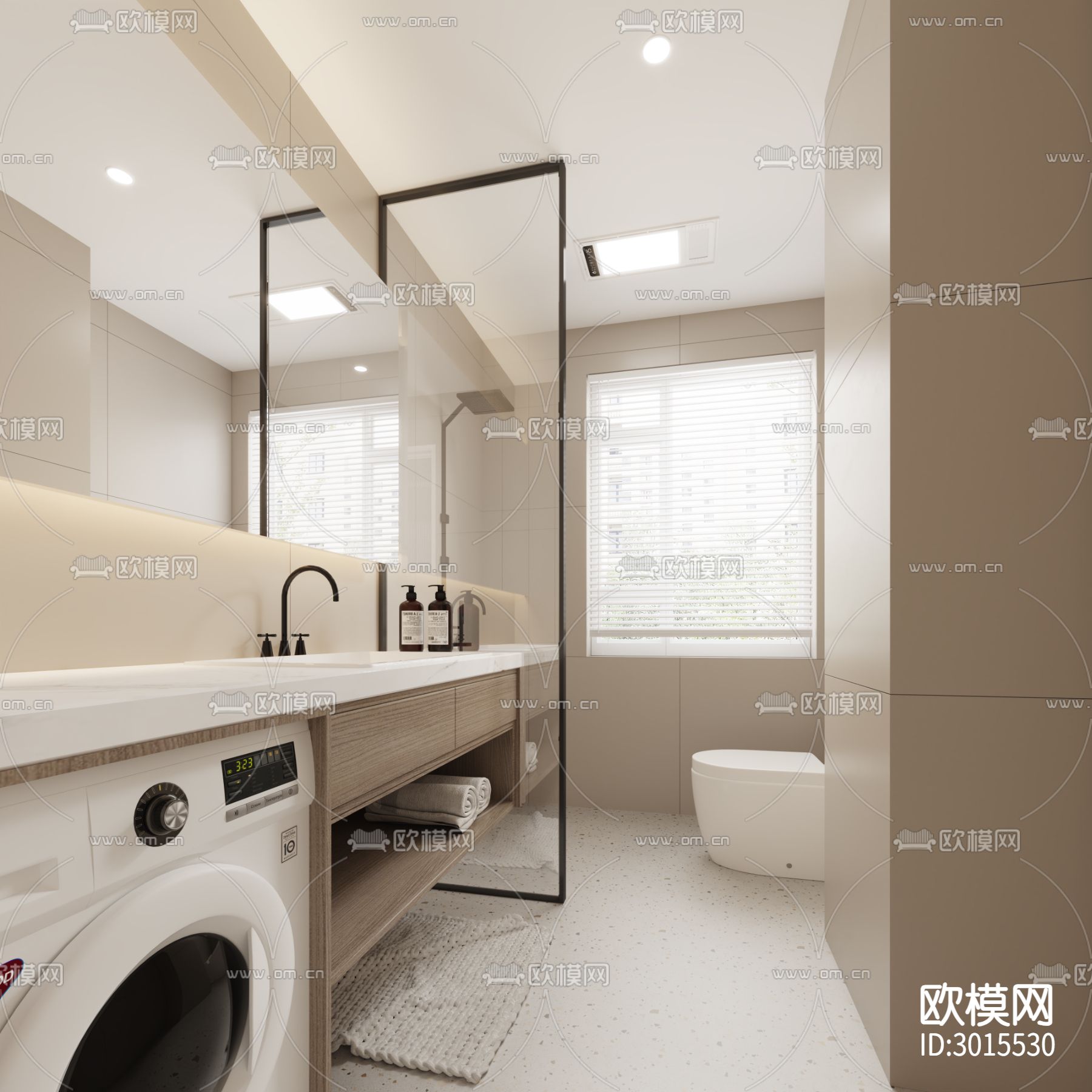 奶油风客厅效果图下载（渲染图4）