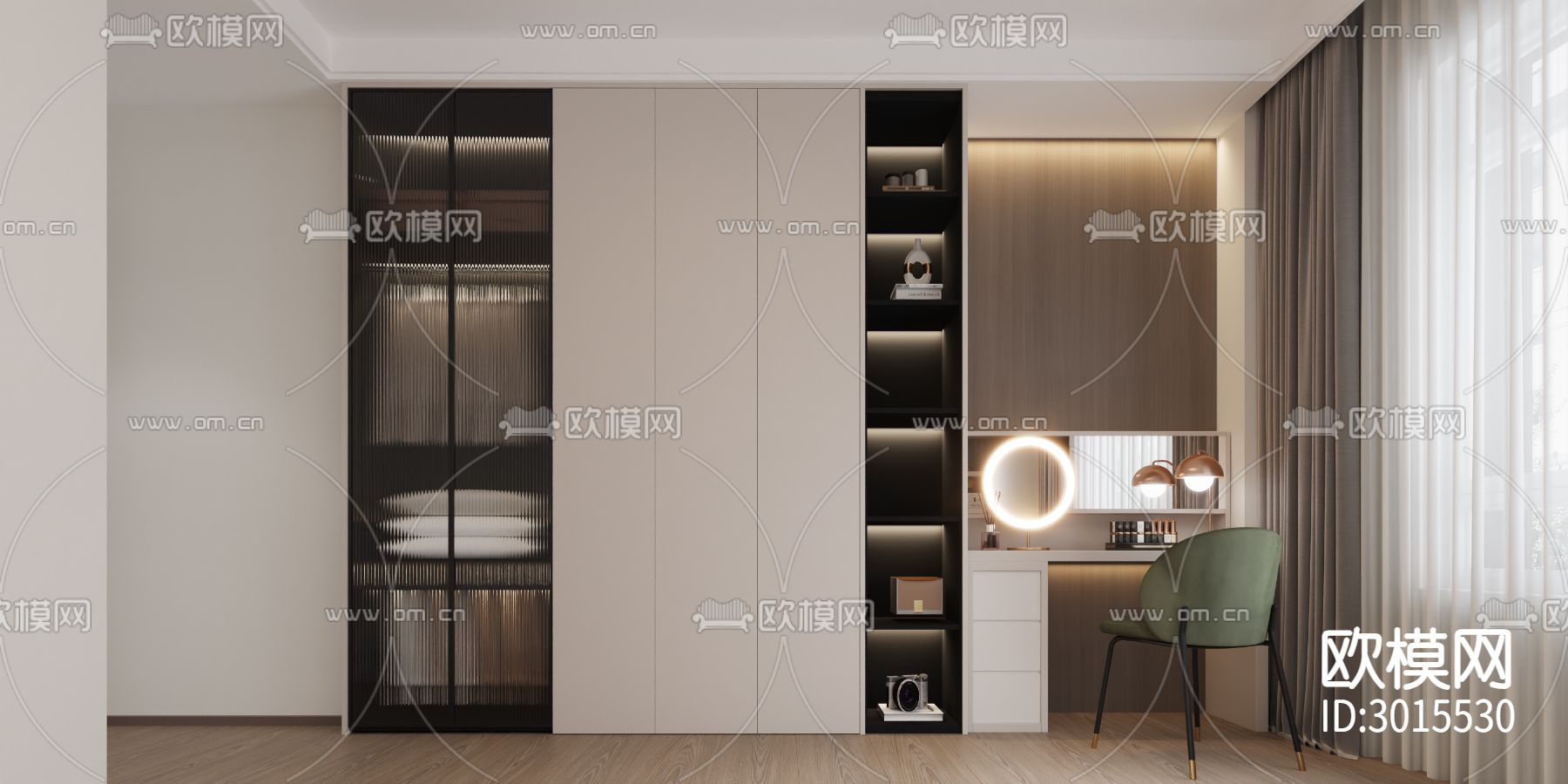 奶油风客厅效果图下载（渲染图5）