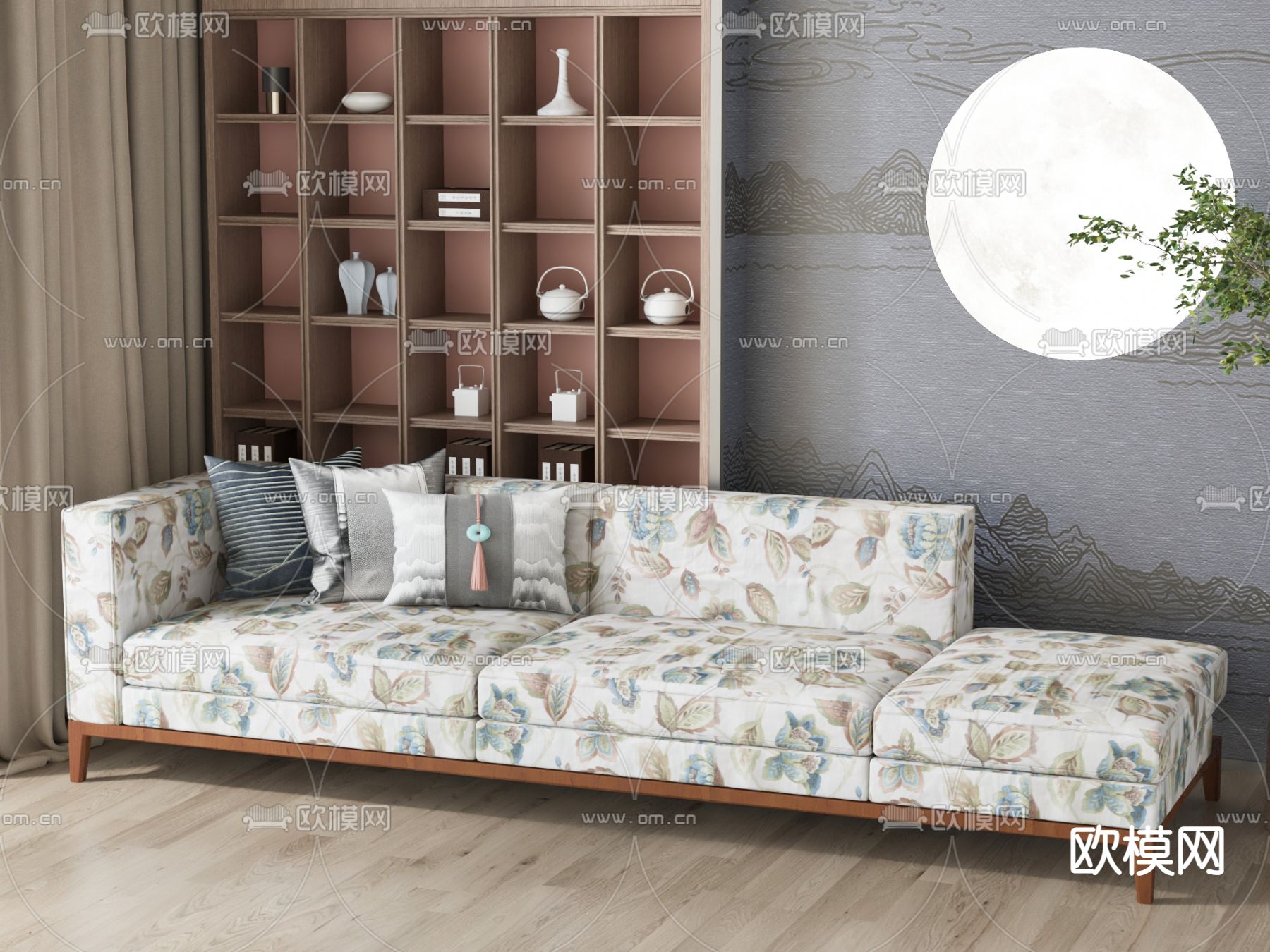 新中式贵妃椅su模型下载（渲染图2）