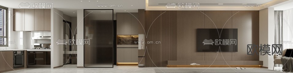 现代客厅 餐厅3d模型下载(渲染图2)