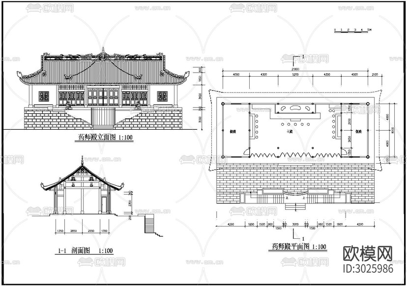 古建筑 寺庙 寺院cad施工图下载(渲染图1)