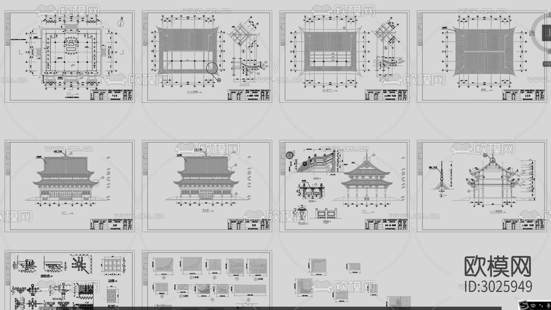 古建筑 寺庙 观音殿 天王殿 大殿cad施工图下载（渲染图1）