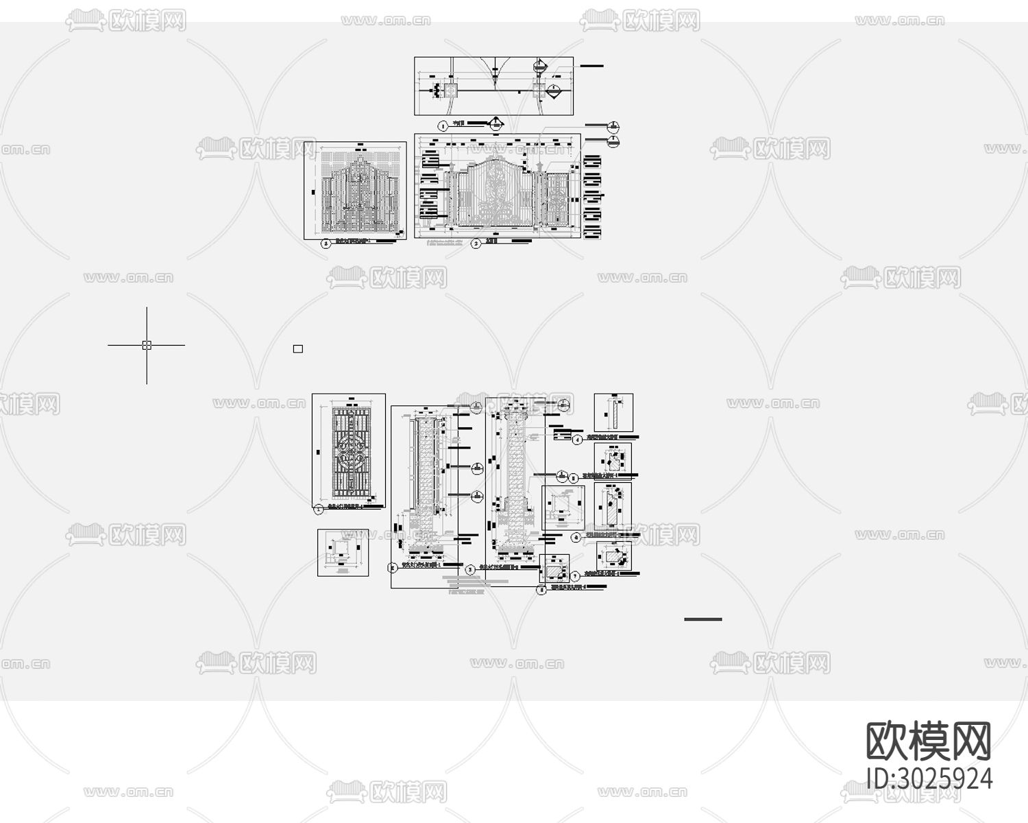 铁艺大门 院子大门cad施工图下载（渲染图6）