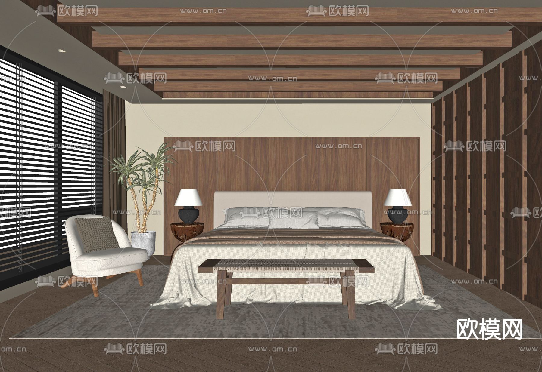 中古风卧室su模型下载（渲染图1）