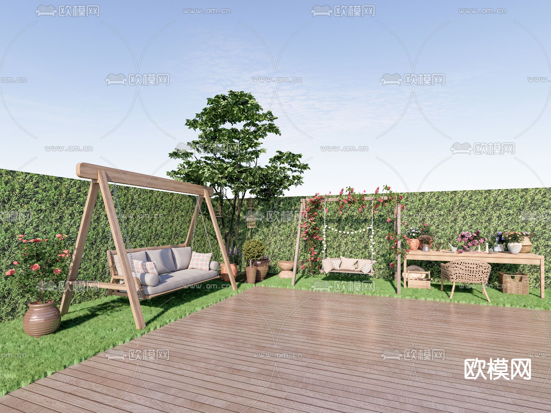 户外花园秋千su模型下载（渲染图3）