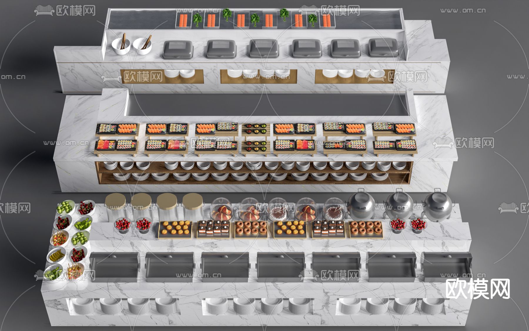 现代自助餐台 酒店餐台 餐吧台su模型下载（渲染图2）