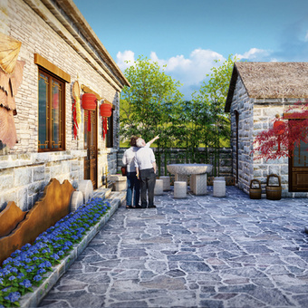 中式乡村民房 茅草房屋su模型