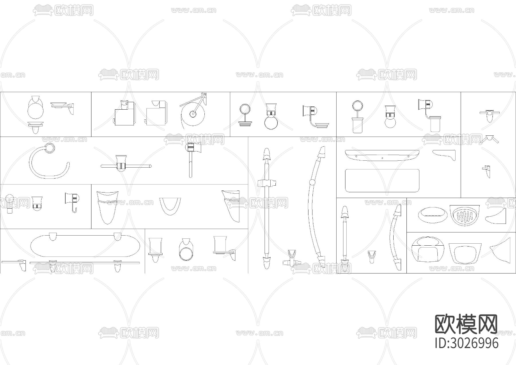 卫生间五金配件cad图库下载（渲染图1）