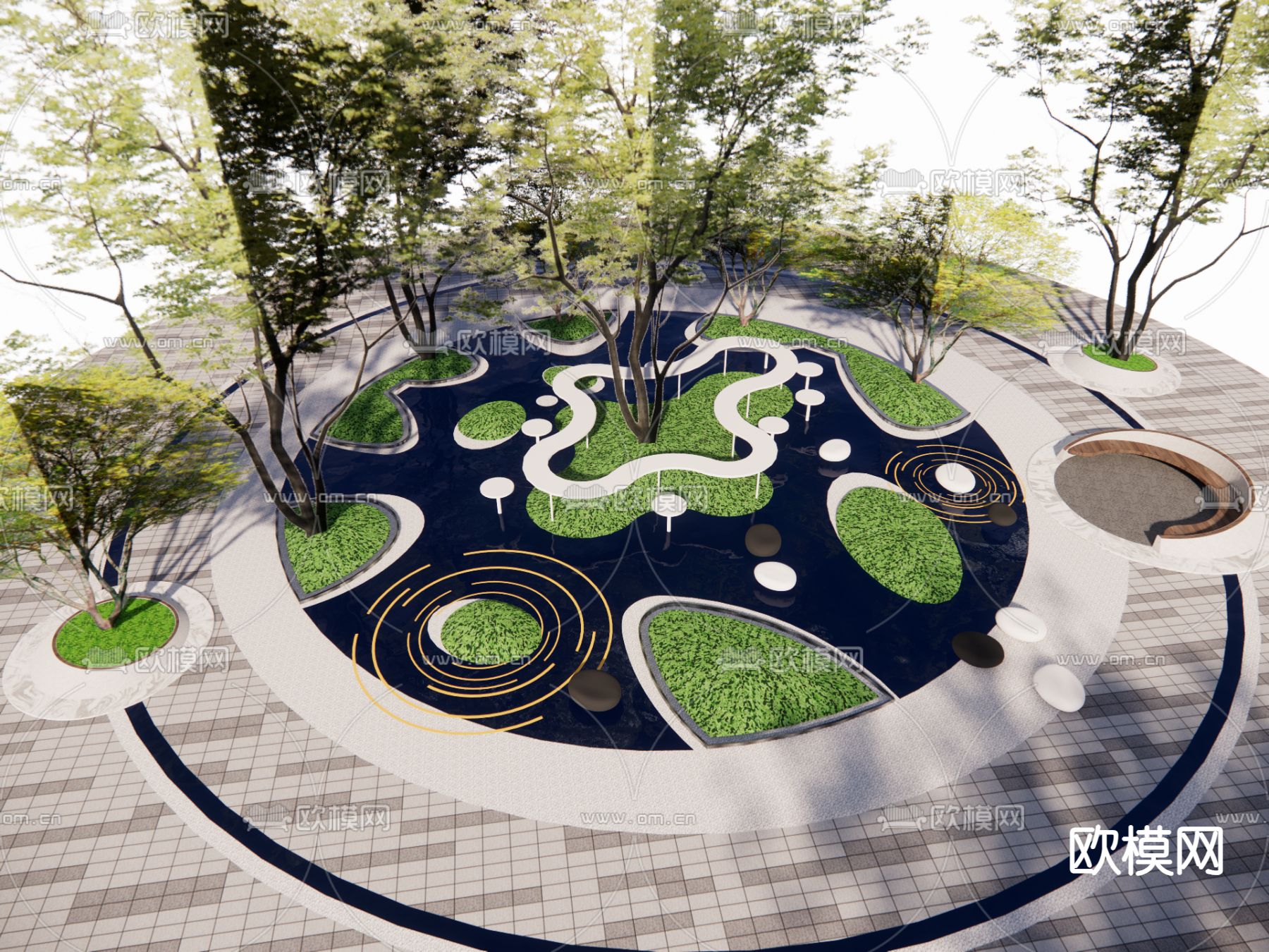 现代景观座椅 户外座椅 景观树池su模型下载（渲染图3）