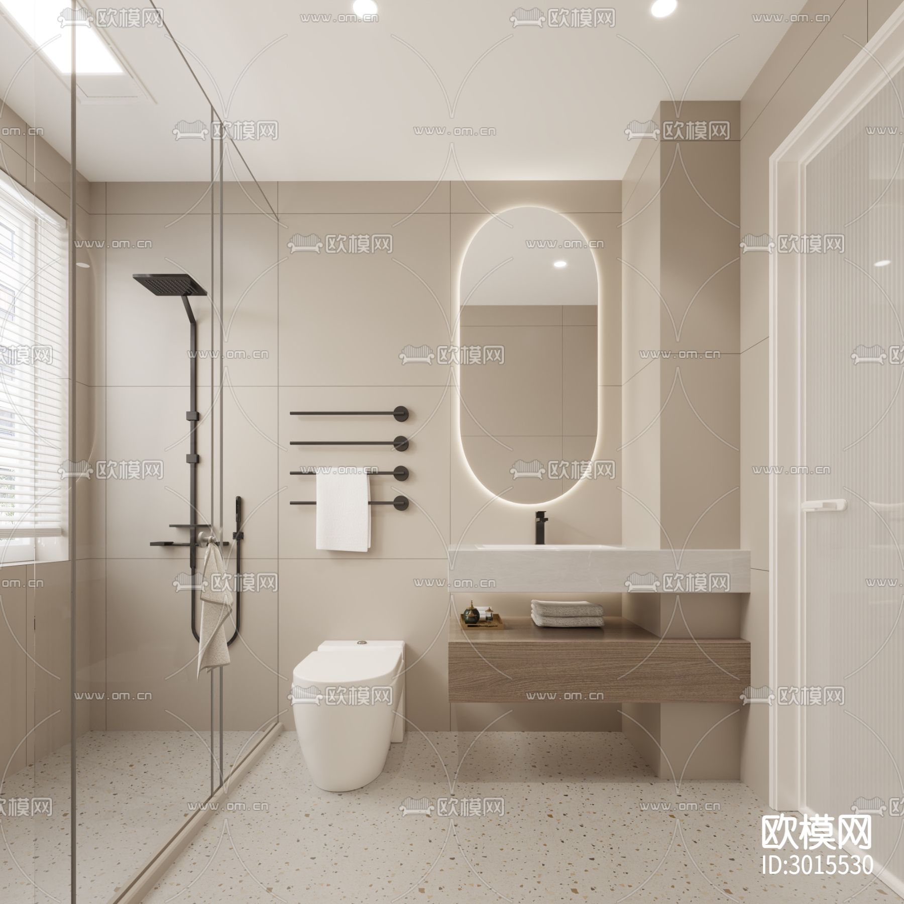 奶油风客厅效果图下载（渲染图2）