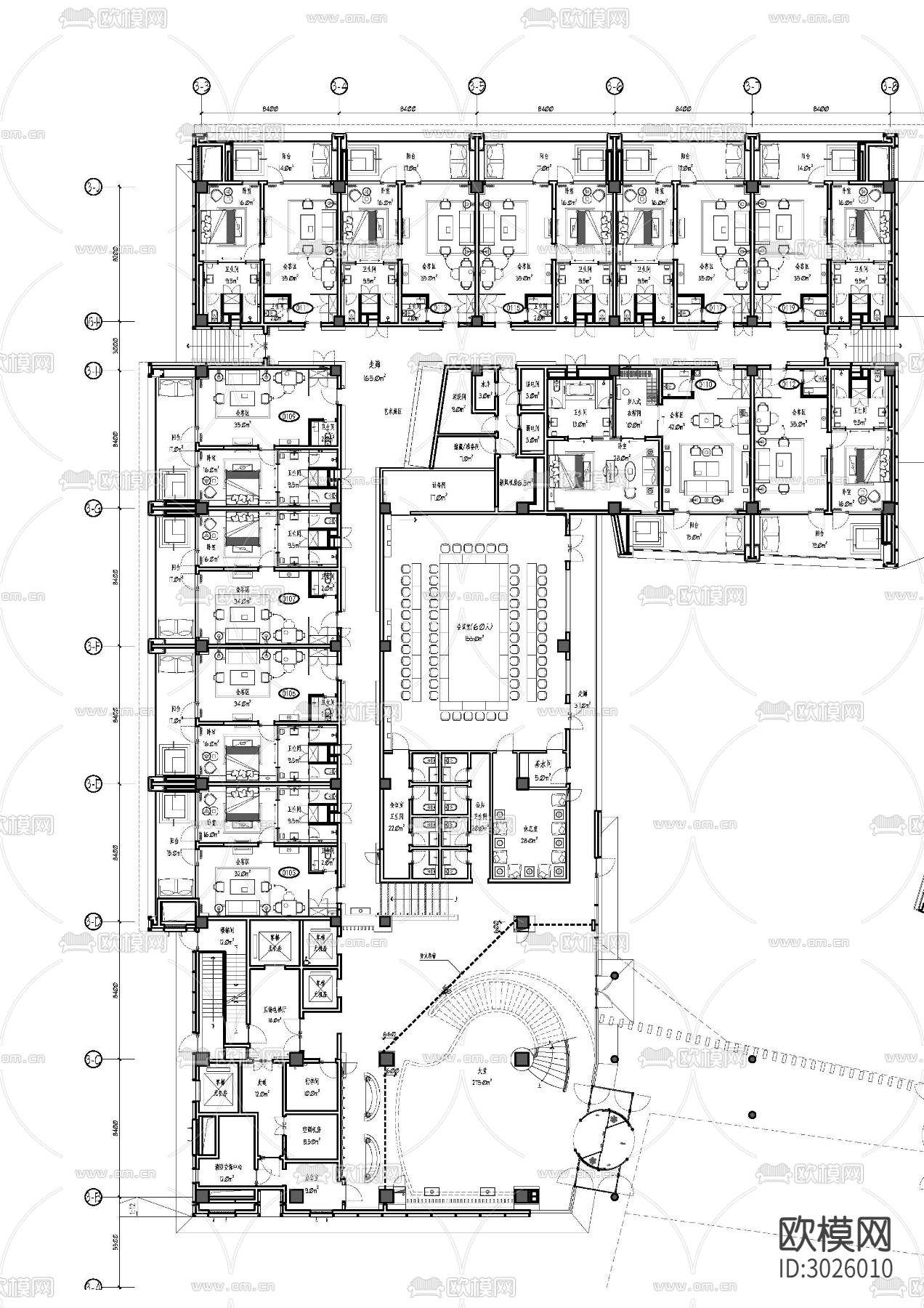 酒店宾馆cad平面图下载（渲染图5）